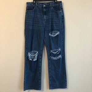 PrettyLittleThing Jeans Blue Wash High Waist Distressed Straight Leg Trendy